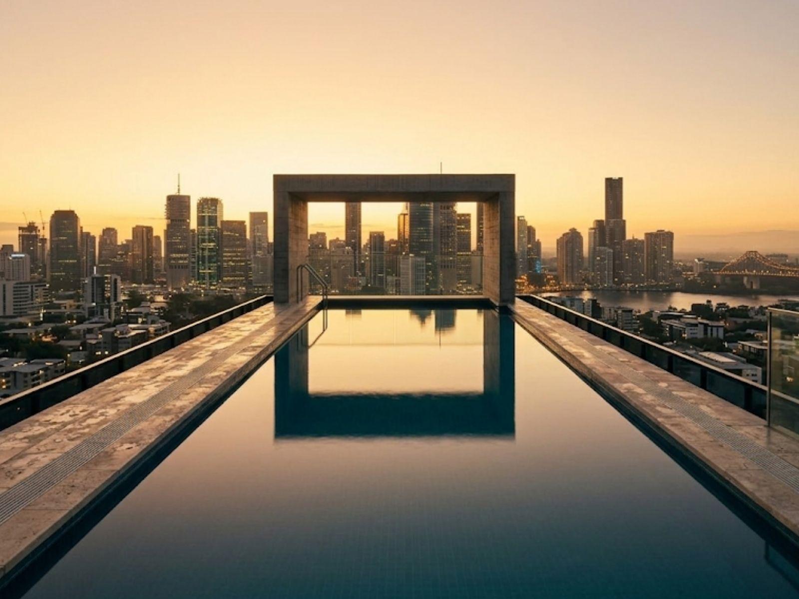 Infinity wet-edge detail — stackstone coping over stainless catch channel